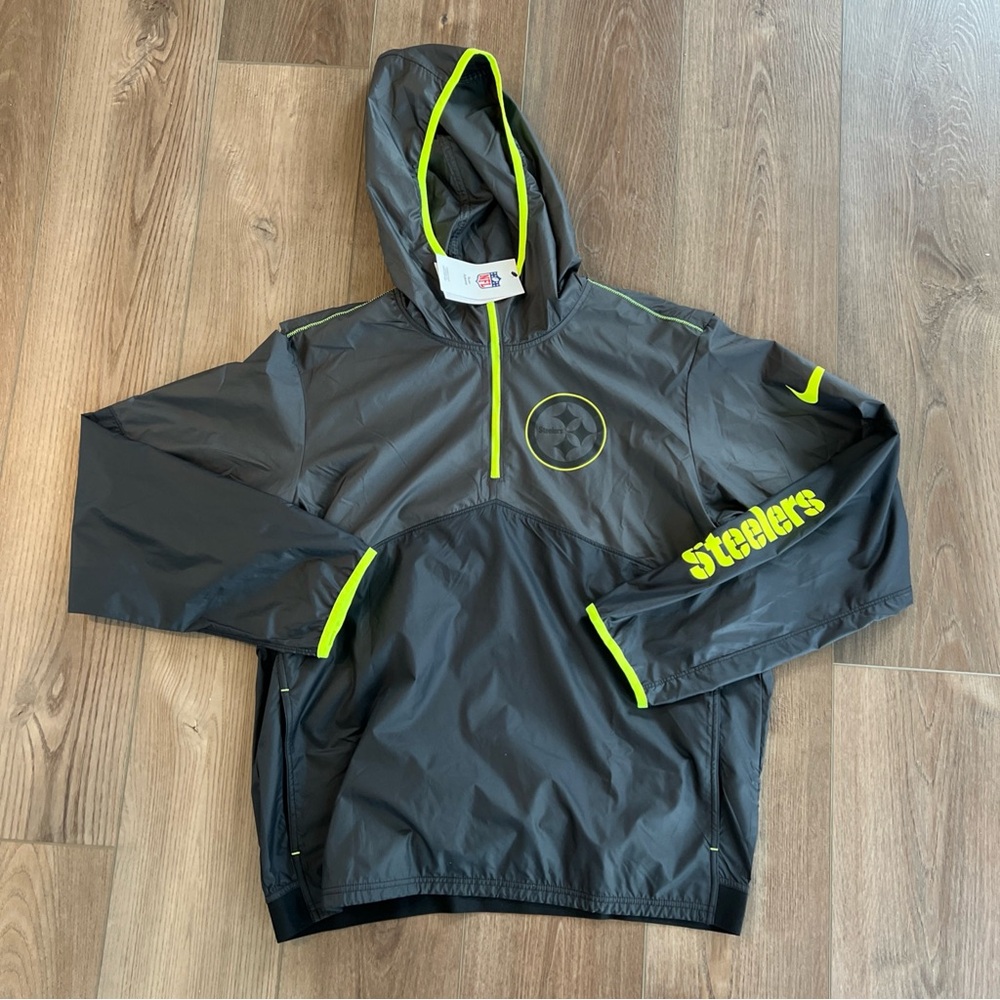 Mens Size Small Pittsburgh Steelers Neon Volt Green Half Zip Nike Windbreaker